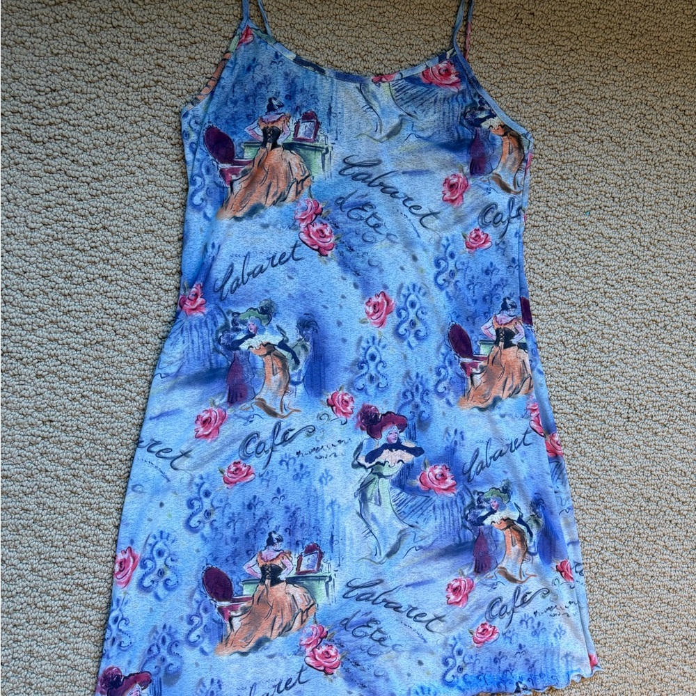 Wonderbra Blue Floral Cabaret Slip Dress with Pink Rose Accents